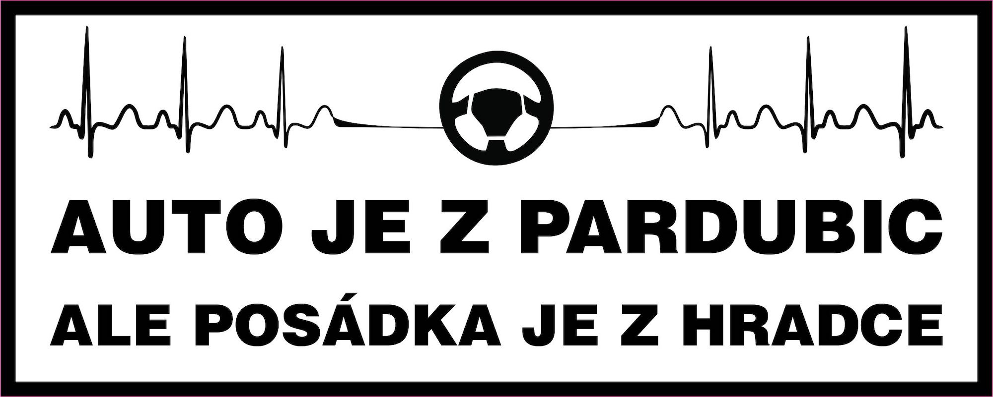Vtipná samolepka 20x8 cm s motivem Auto je z Pardubic, posádka z Hradce